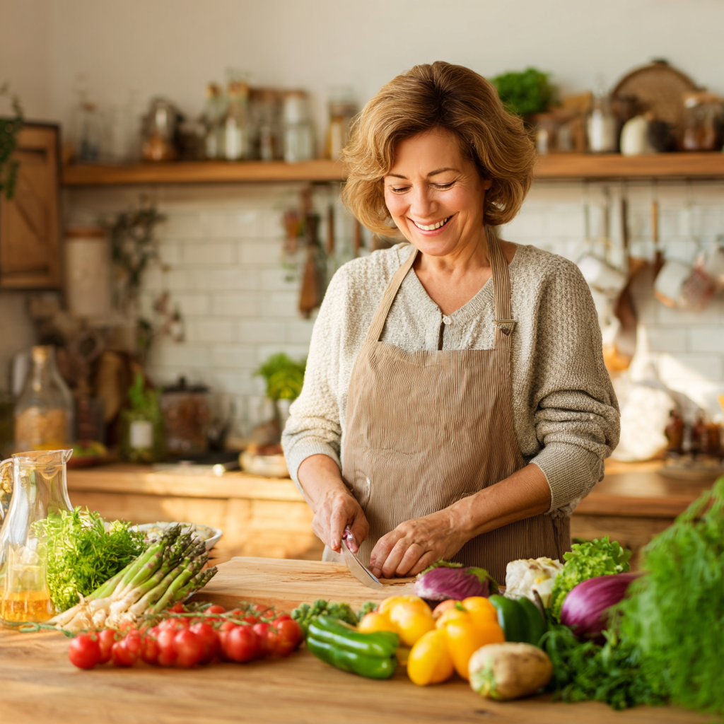 Усмихнат млад българин работещ на лаптоп в модерен офис със здравословна закуска от плодове и йогурт на бюрото